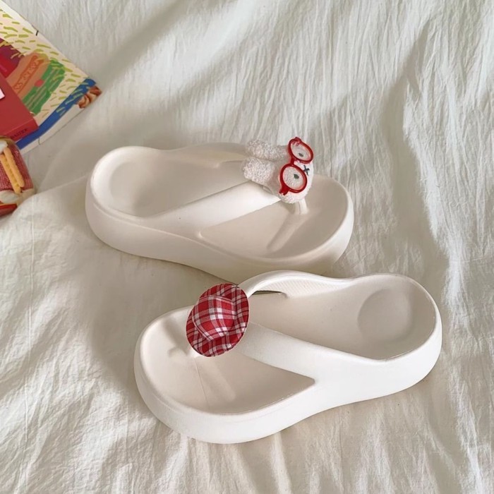 Dép xỏ ngón hình thỏ Miffy đế dày 6cm dễ thương cho nữ đi dép tăng chiều cao đi biển chống trượt