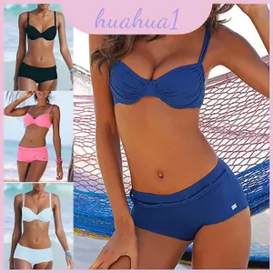 Bộ đồ bơi không lưng thời trang Bikini màu trơn cổ điển dành cho nữ có miếng đệm ngực