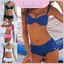 Bộ đồ bơi không lưng thời trang Bikini màu trơn cổ điển dành cho nữ có miếng đệm ngực