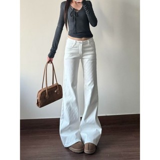 trắng khí chất slim fit bootcut quần jean nữ mùa thu mỏng phong cách mới eo thấp thiết kế thon g