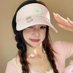 Cute Bunny Striped Empty Top Sun Hat For Women Summer Anti-UV Sun Hat Outdoor Breathable Sun Hat