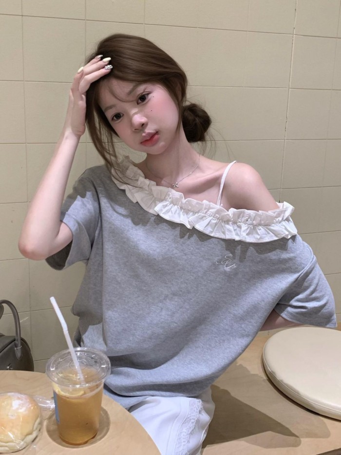 Áo thun ngắn tay phong cách nhẹ nhàng phong cách Hàn Quốc dành cho nữ siêu hot trên INS, áo g