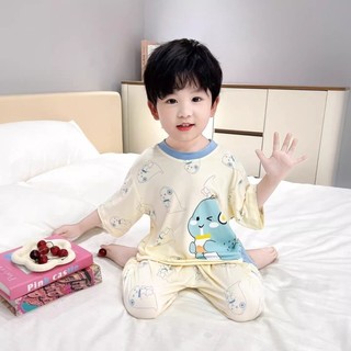 Mới Hoạt Hình Khủng Long Nhỏ Bộ Đồ Ngủ Bé Trai Mùa Hè Bộ Đồ Mỏng Bé Trai Bé Trai Tay Ngắn Điều Hòa