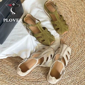 Giày Sandal La Mã Baotou Retro Nữ Mùa Hè Mới Mũi Vuông Rỗng Bện Thoáng Khí