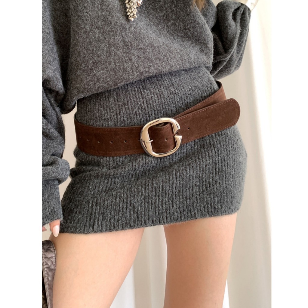 Thắt lưng nữ cao cấp họa tiết nỉ da lộn, đai rộng, phù hợp váy và quần jeans