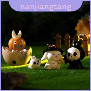 Bức tượng thỏ nhựa hoạt hình Halloween thú vị cho người trồng cây mọng nước và khu vườn Mini