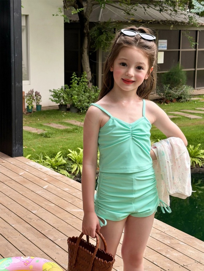 Girls Swimsuit Split Children's Sun Protection Cover-Up Swimwear New Girls Summer Beach Play Swi