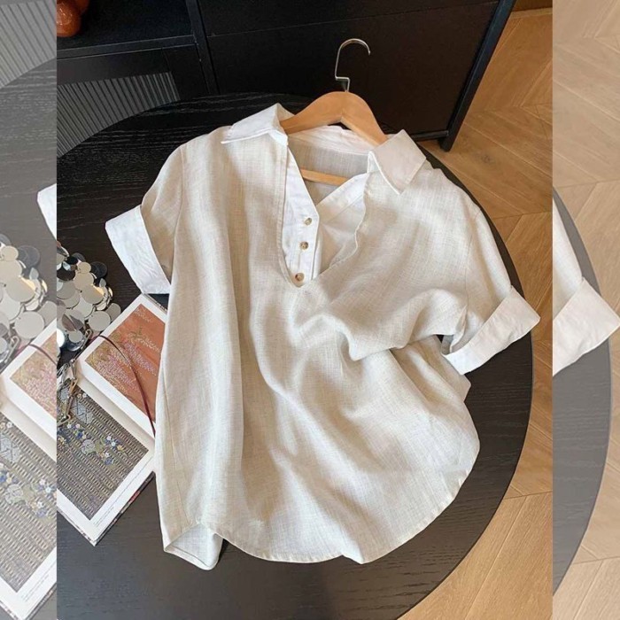 Designed Fake Two-piece Short-sleeved Shirt Top For Women, Loose Temperament And Versatile Sh