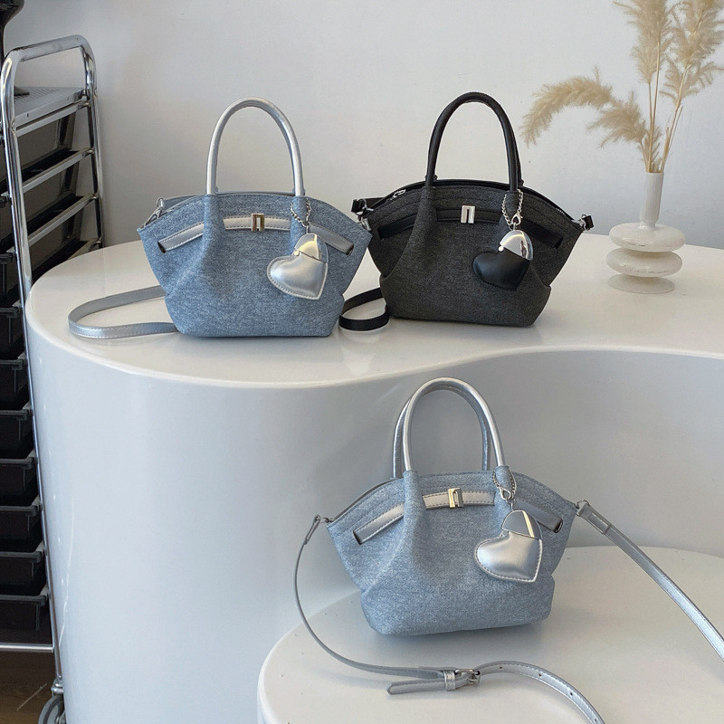 Túi xô Denim nữ có dây kéo trên và trong lưu trữ cho chuyến đi công sở và ngày