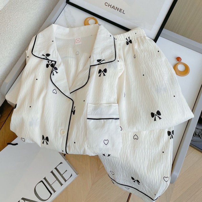 Mùa Hè Xuân Thu Hoạt Hình Đám Mây Mới Bộ Đồ Ngủ In Hình Cardigan Ngọt Dài Tay Dài Quần Rời Ph