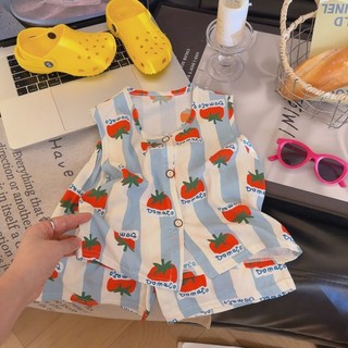Bộ đồ hai mảnh cotton lụa mùa hè thoáng mát phong cách trẻ em mặc ở nhà Bộ đồ hai mảnh đa năng cho