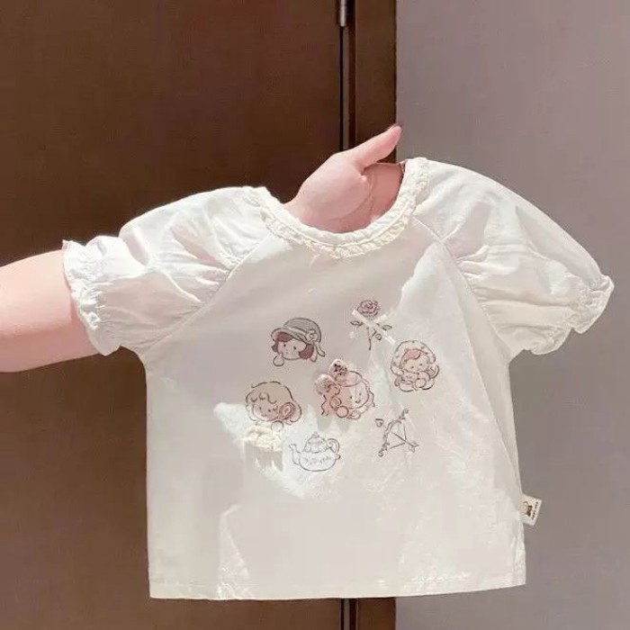 Girls Summer Short Sleeve T-shirt New Cartoon Cute Style Thin Breathable Baby Girl Puff Sleev