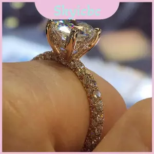 Nhẫn trắng lấp lánh thanh lịch mạ bạc lấp lánh dành cho đám cưới cô dâu