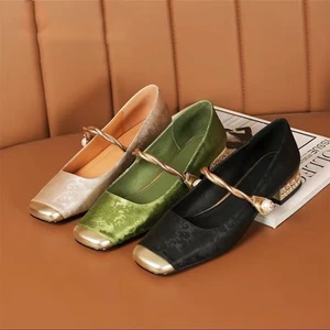 National Style Authentic Mary Jane Shoes New Retro Versatile French Square Toe Shallow Mouth Sho