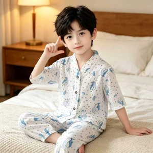 Bộ quần áo mặc ở nhà cho trẻ em mùa xuân hè nhẹ nhàng thoáng mát cho bé trai và bé gái Bộ đồ ngủ
