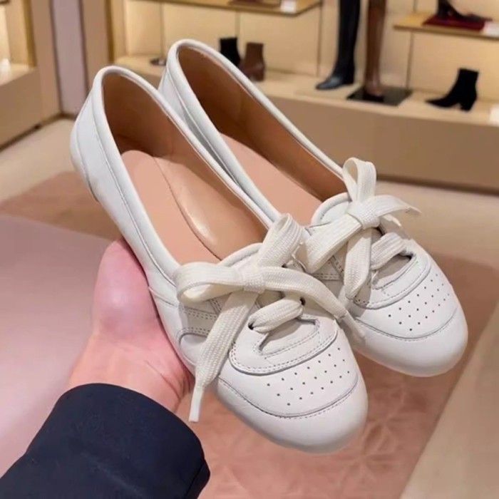 Giày ba lê đế mềm dành cho nữ, giày lười có dây buộc nông kiểu cổ điển đa năng