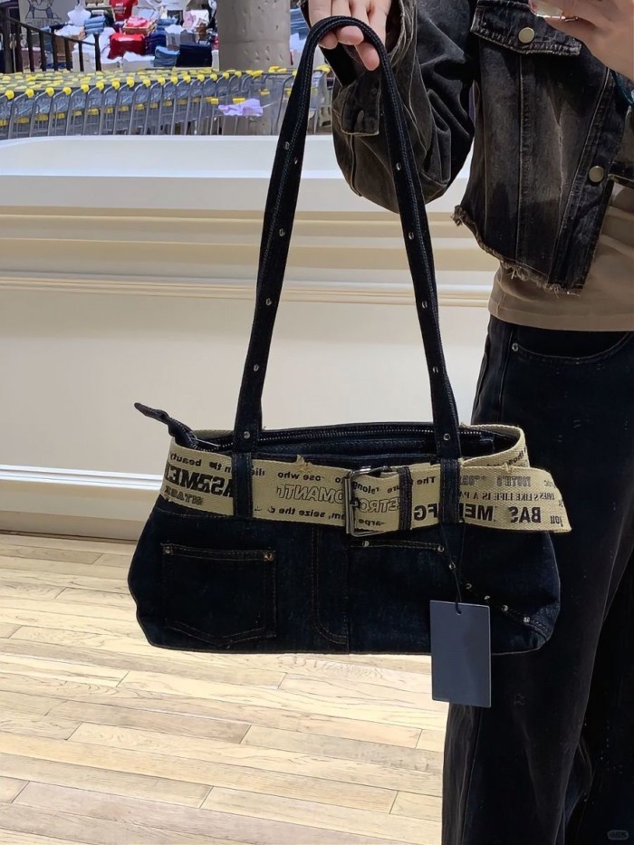 Túi tote cầm tay denim phong cách retro Hàn Quốc túi đeo vai dung tích lớn