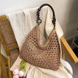 Lazy Style Hollow Woven Bag Women's New Travel Shoulder Tote Bag Beach Straw Bag