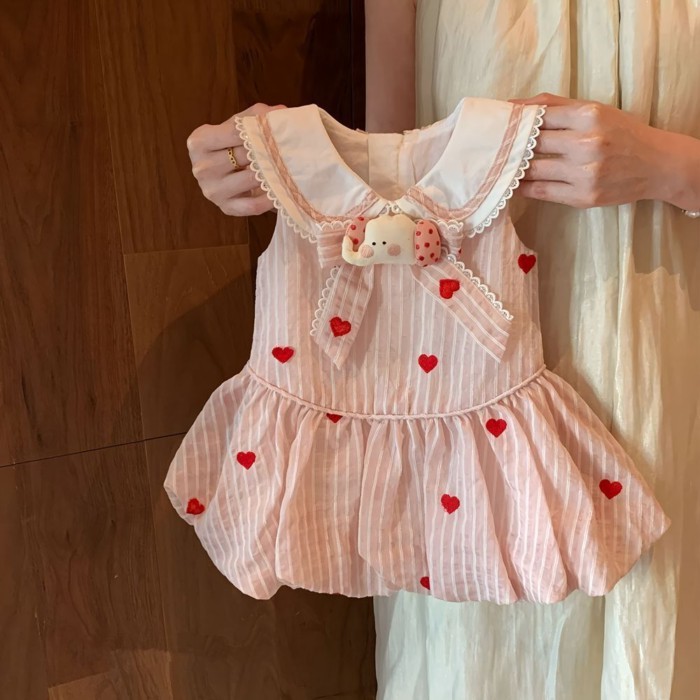 Girls Bud Child Baby Love Striped Pink Princess Dress Sundress