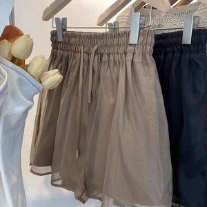 Quần short gạc đa năng Hàn Quốc dành cho nữ mùa hè, lưng thun rộng, giảm béo, quần thể thao lưng