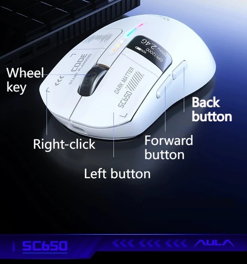 AULA SC650 Wireless Bluetooth Tri Mode Mouse with Smart Display ...