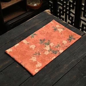 Yunjian Cam Hoa Mận Đỏ Trà Khô Thảm Hai Mặt Tay Khâu Trà Coaster Retro Trà Bàn Thảm Chống Thấm Nước Kép Đa Năng Trà Thảm