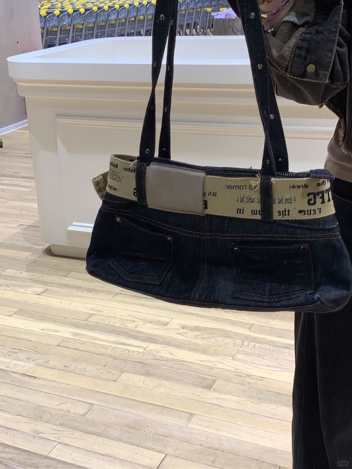 Túi tote cầm tay denim phong cách retro Hàn Quốc túi đeo vai dung tích lớn