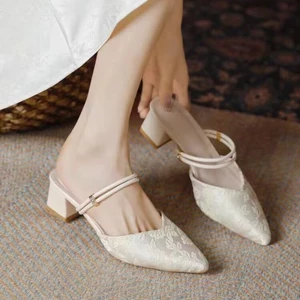 New Chinese Style Baotou Sandals Summer Slippers Pointed Toe Two-wear With Cheongsam Half Slippe
