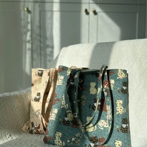 Original Large-capacity Retro Commuter Canvas Bag, Thickened And Sturdy Shopping Bag, Cat Print