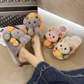 Hoạt Hình Dễ Thương Thỏ Dép Nữ Mùa Đông Phiên Bản Hàn Quốc Baotou Ấm Áp Influencer Dễ Thương Trong Nhà Nhà Sang Trọng Dép Cotton