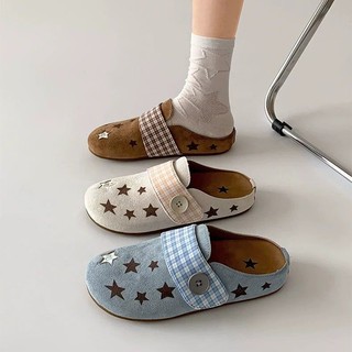 Mùa Hè Sao Biển Muối Xanh Nhẹ Nhàng Thoải Mái Birkenstock Giày 2025 Phong Cách Mới Đáy Phẳng Người Lười Dép Ngoài Mặc Nữ