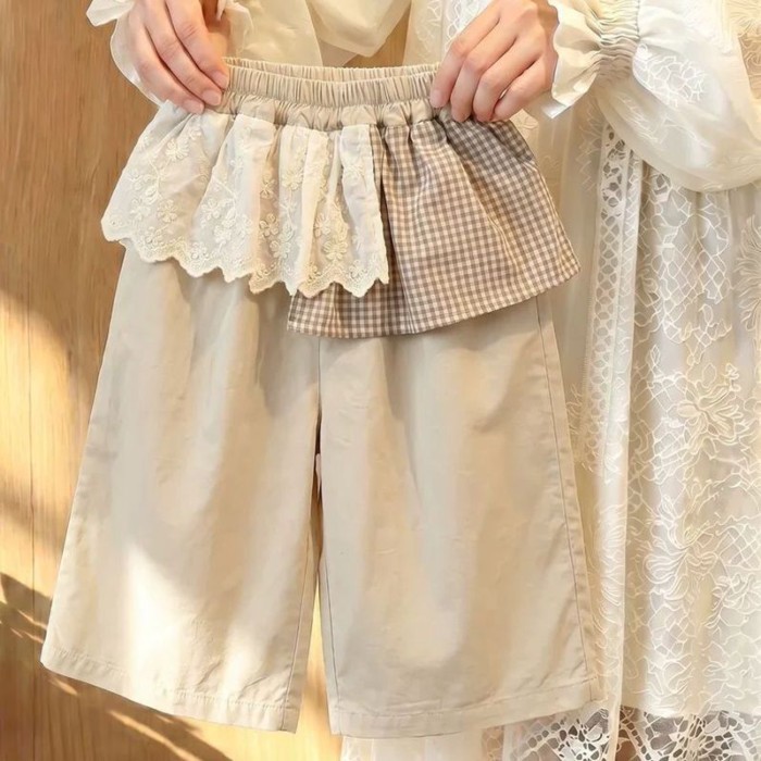 Girls Summer New Style Lace Korean Style Baby Girl Spliced butt Curtain Casual Pants Straight
