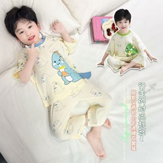 Mới Hoạt Hình Khủng Long Nhỏ Bộ Đồ Ngủ Bé Trai Mùa Hè Bộ Đồ Mỏng Bé Trai Bé Trai Tay Ngắn Điều Hòa