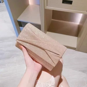 New Style Sparkling Pleated Temperament Princess Banquet Clutch Bag Bridesmaid Dress Single Shou