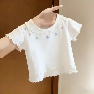 bé gái mùa hè áo thun ngắn tay màu trơn mùa hè phong cách thời trang Hàn Quốc bé gái thời trang