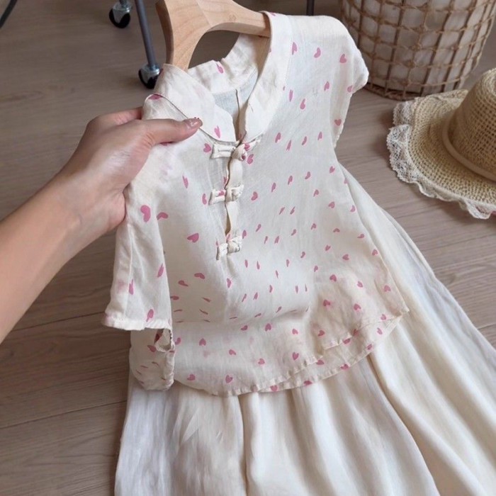 Lan ~ Bán Chạy Đẹp Nút Phong Cách Trung Hoa Trái Tim Tình Yêu Áo Vest Phong Cách Trung Hoa Mùa Hè Tay Ngắn Phong Cách Mới Văn Học Áo Sơ Mi Giảm Tuổi
