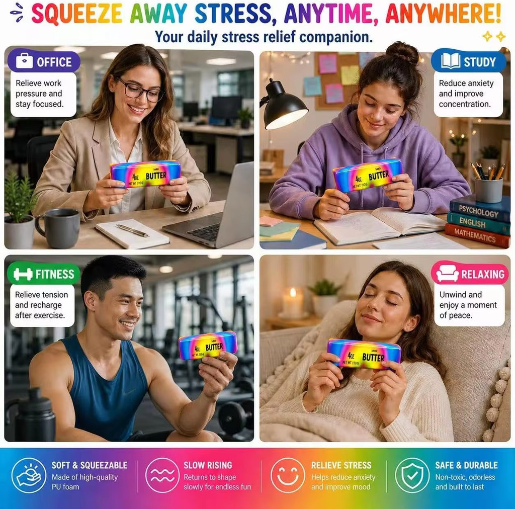 [2 CÁI] Đồ chơi căng thẳng Squishy bơ thực tế Fidget, Đồ chơi bóp mềm tăng chậm dành cho người lớn Giảm căng thẳng & Giảm lo âu