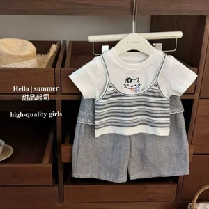 Bộ đồ bé gái thời trang giả áo thun hai mảnh thẳng thường ngày quần rèm mông Bộ hai món Internet