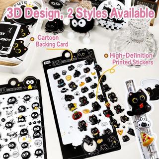 ENWEI 1 Cái [Apple Black Cat Series] Nhãn dán dập nổi 3D Than Sprite Phong cách dễ thương Tạp chí Chất liệu Người lập kế hoạch Trang trí văn phòng phẩm