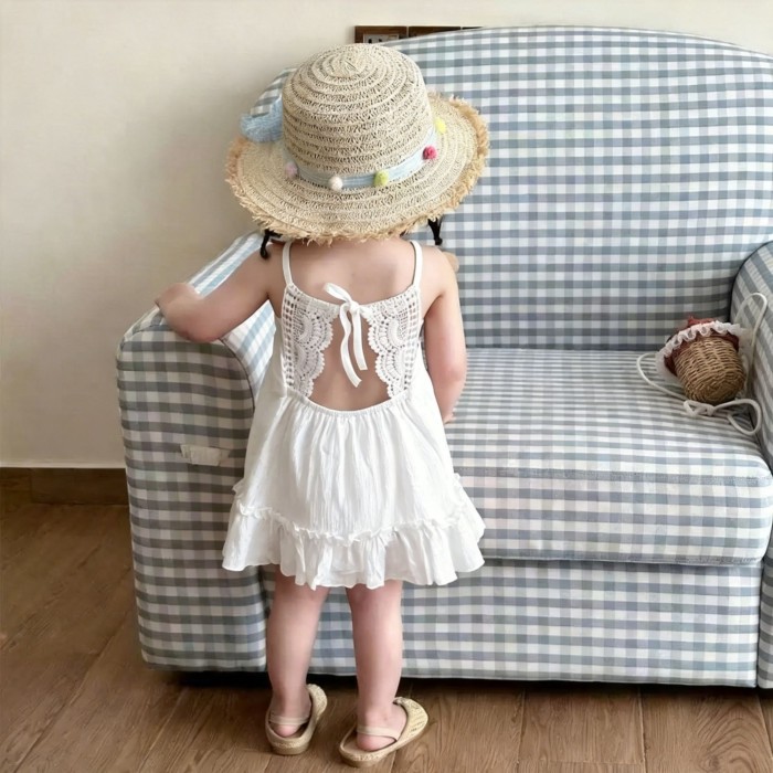 White Lace Ruffle Suspender Dress Girls Summer Dress Super Cute And Popular Style Small Fresh