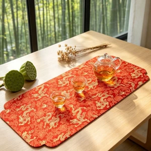 Họa Tiết Rồng Đỏ Trà Nhỏ Thảm Hai Mặt Thổ Cẩm Thấm Hút Cách Nhiệt Coaster Cho Một Người Uống Di Động Du Lịch Khô Trà Thảm