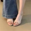 Lady Style One-line Slip-on Wedge-heeled Sandals, Temperament Nude Slippers, 7CM Raised Point
