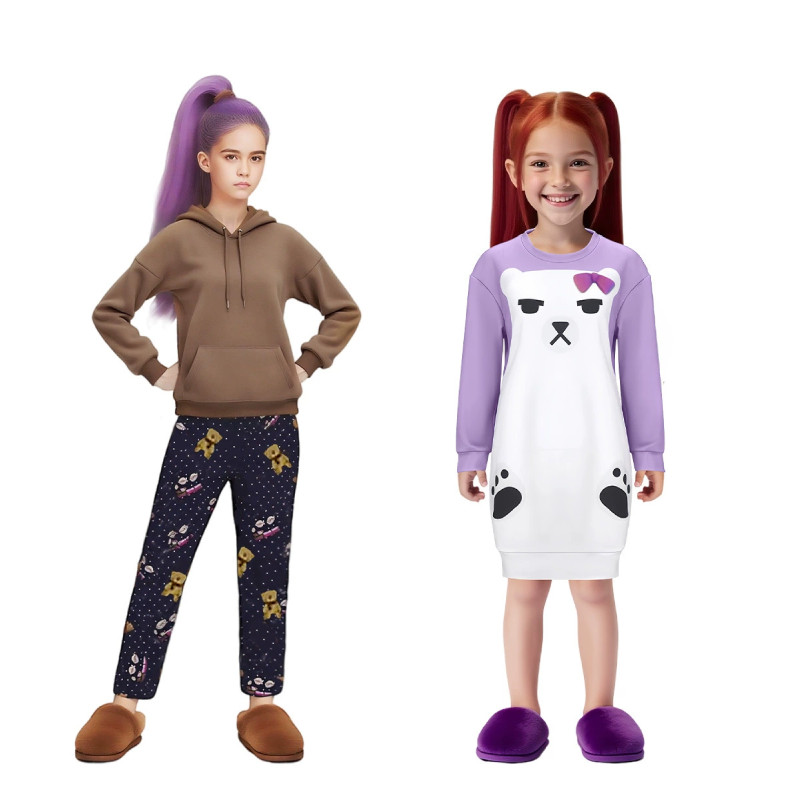 Bộ cosplay pyjama Kpop Demon Hunters Rumi Mira Zoey cho trẻ em, chất liệu polyester, phù hợp dự tiệc và chơi