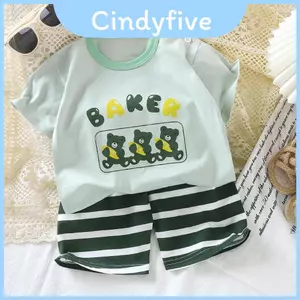 Bộ áo thun và quần Short ngắn tay cho trẻ em có Cotton thoáng khí để chơi mùa hè và mặc thường ngày