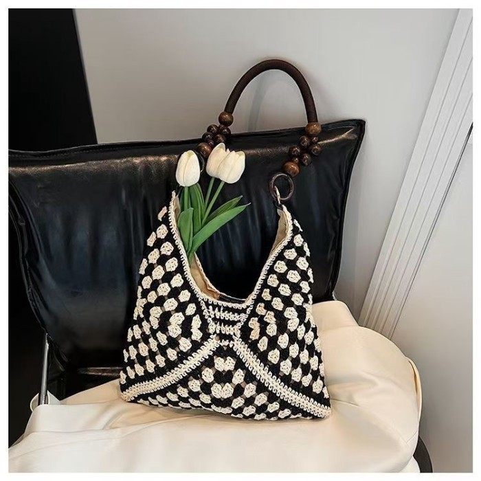 Large Capacity Woven Bag Women's New Hollow Bag Single Shoulder Straw Tote Seaside Vacation Beac
