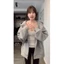 Gray Hooded Oversize Thin Sweatshirt Women's Loose American Cardigan Zipper Jacket