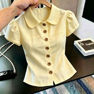 Niche Temperament Short-sleeved Doll Collar Top Women's Single-breasted Super Nice Shirt