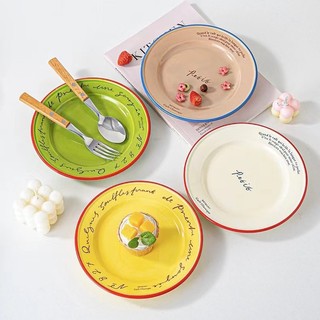 Hàn Quốc Hàn Quốc Retro Pháp Chữ Gốm Đĩa Món Tráng Miệng Ăn Sáng Đĩa Pasta Phương Tây Đĩa Thực Phẩm Chụp Thực Phẩm Đĩa