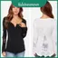 Áo thun Cotton khâu ren hợp thời trang dành cho nữ Thiết kế dài tay ôm vừa vặn