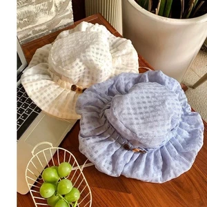 Day Button Plaid Fisherman Hat Women's New Summer New Breathable Versatile Basin Hat Outdoor S